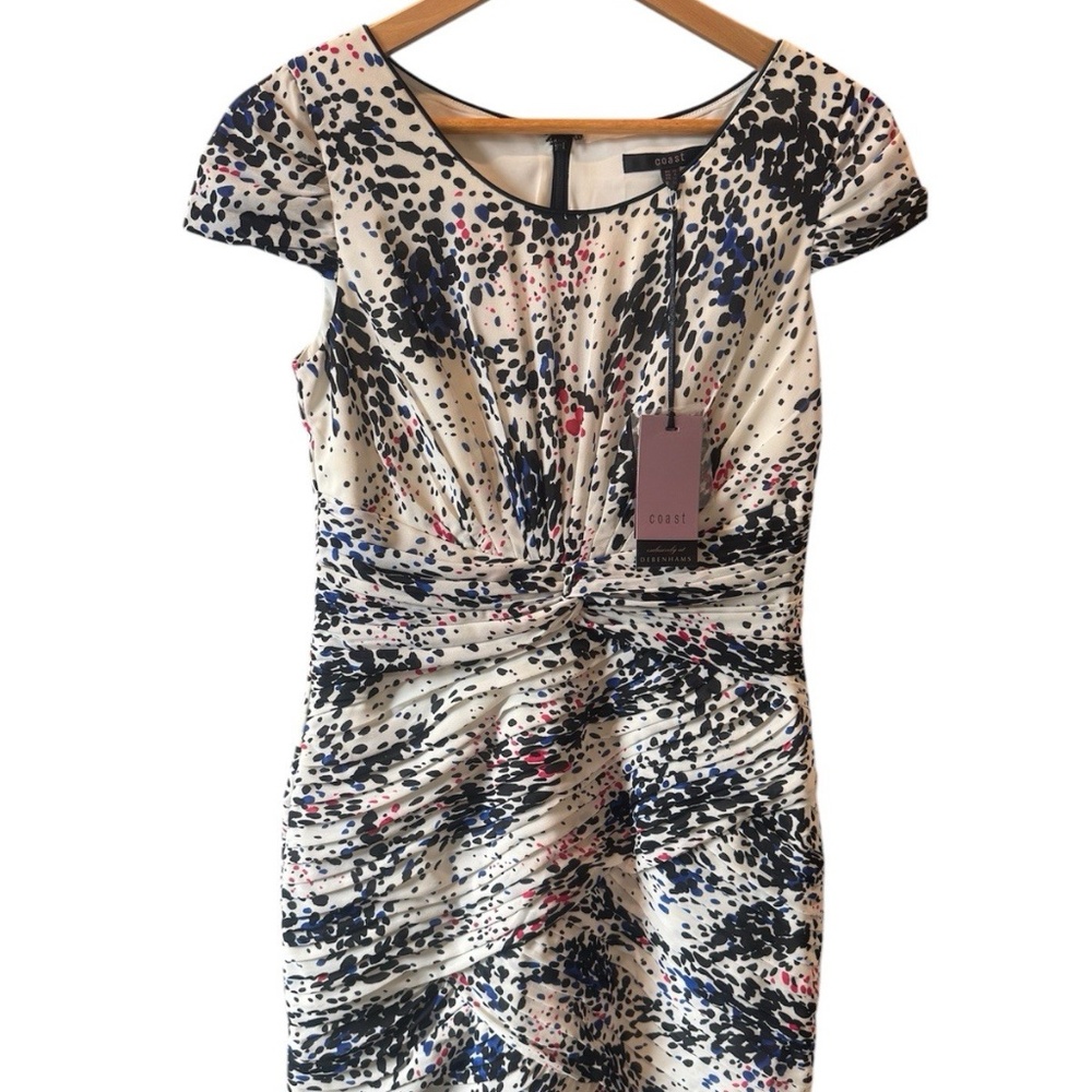 Coast Womens dress US Size 6 Short Pattern Ruched White Black‎ Blue Pink